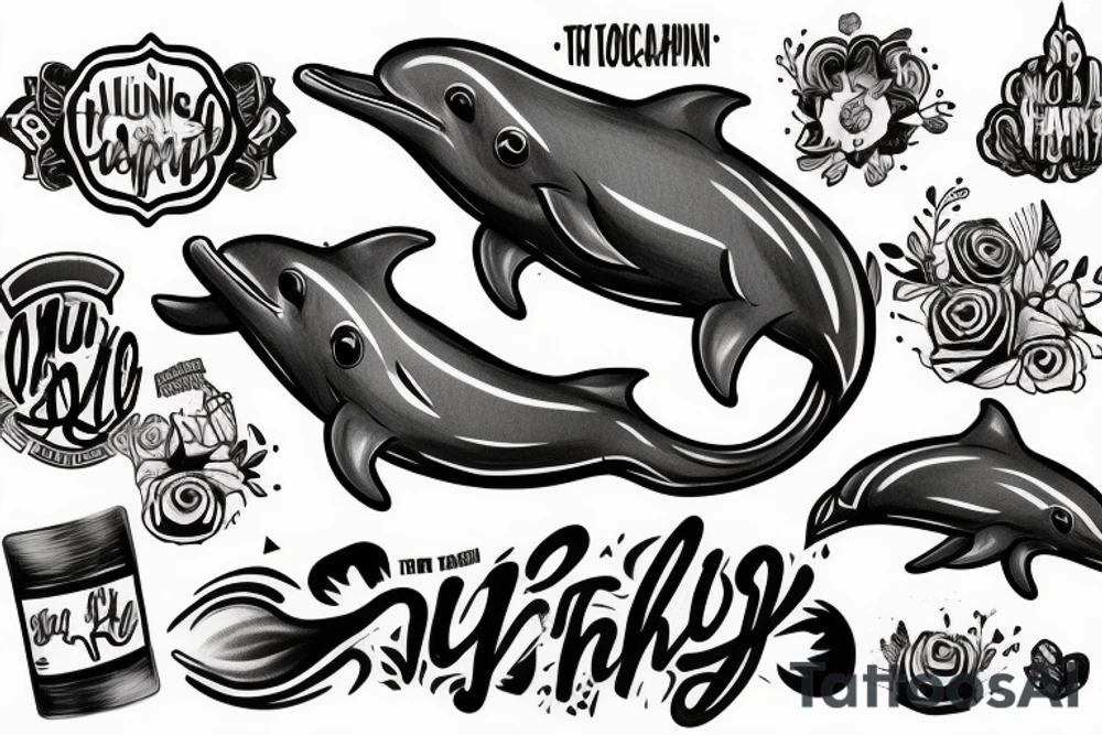 A dolphin with a t shirt a muscle hat and tattoo on her arm tattoo idea