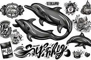 A dolphin with a t shirt a muscle hat and tattoo on her arm tattoo idea