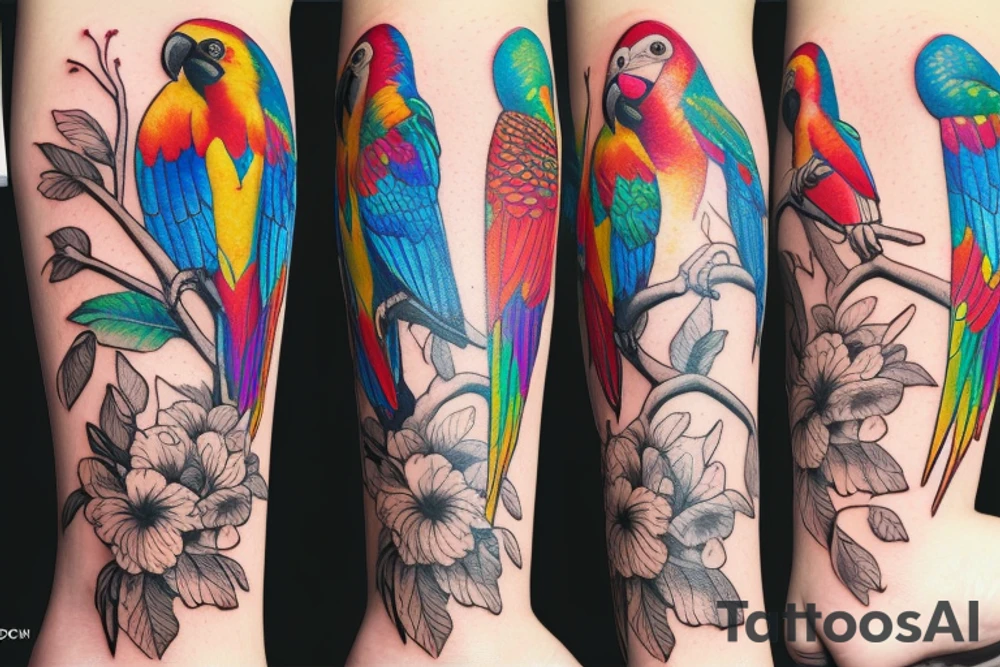 parrot on women's finger tattoo idea