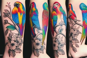 parrot on women's finger tattoo idea