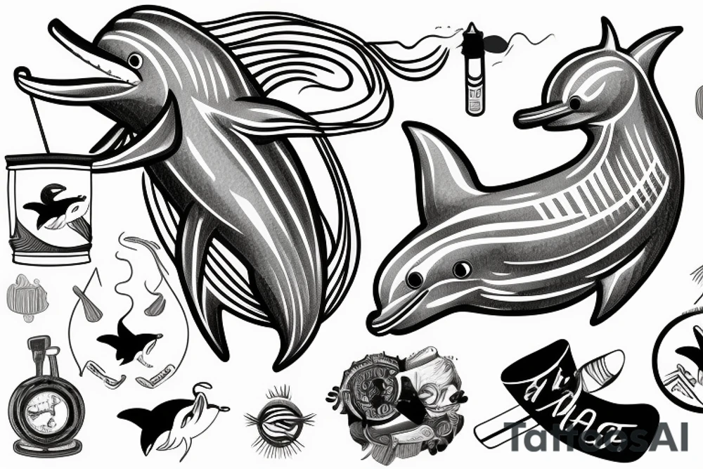 A dolphin with a t shirt a muscle hat and cigarette tattoo idea