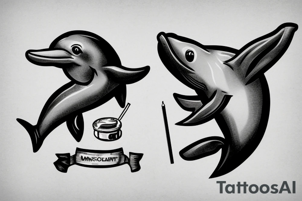 A dolphin with a t shirt a muscle hat and cigarette tattoo idea