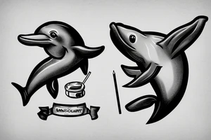 A dolphin with a t shirt a muscle hat and cigarette tattoo idea