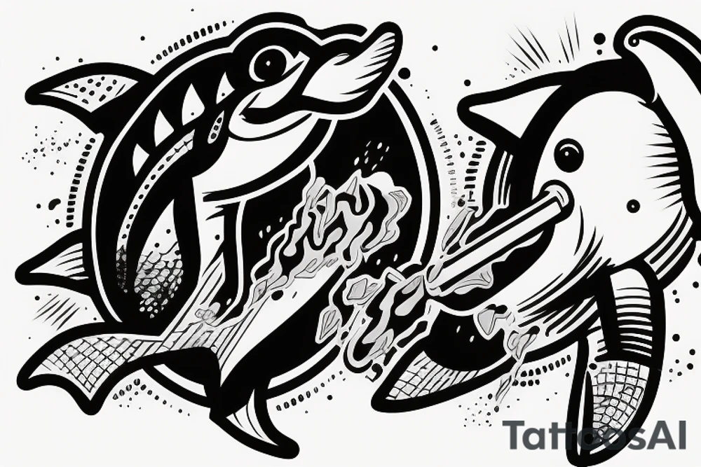 A dolphin with a t shirt a muscle hat and cigarette tattoo idea