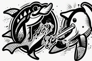 A dolphin with a t shirt a muscle hat and cigarette tattoo idea