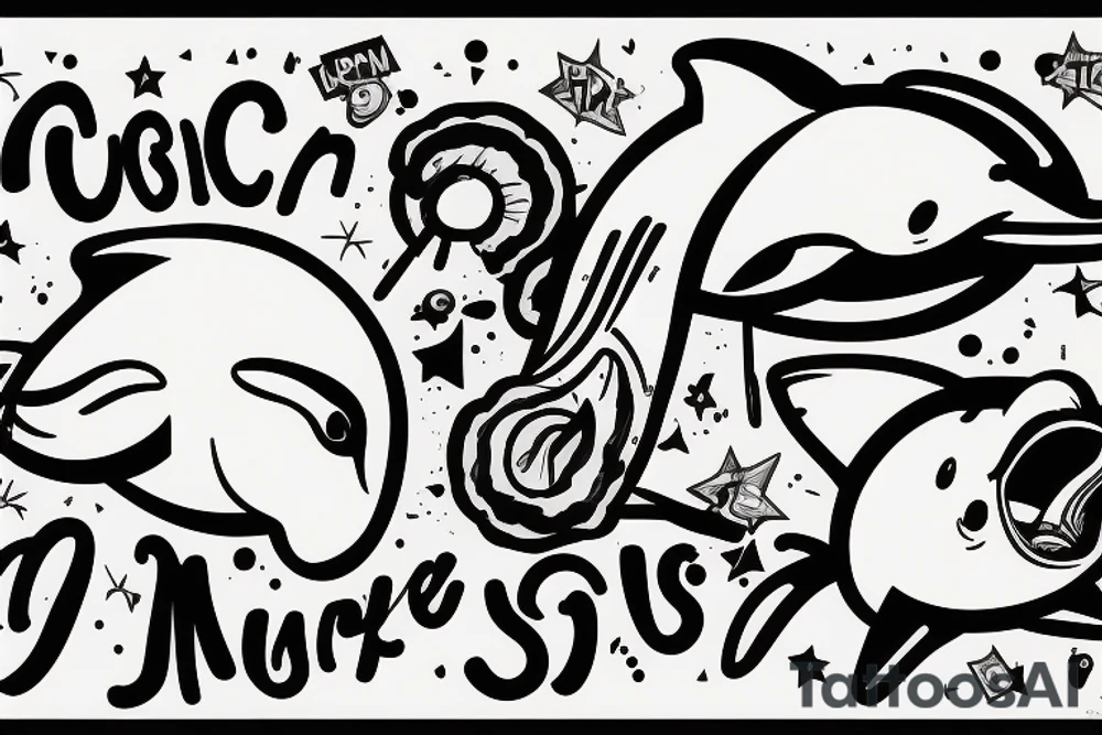 A dolphin with a t shirt a muscle hat and cigarette tattoo idea
