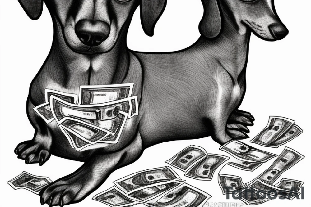 dachshund with money tattoo idea