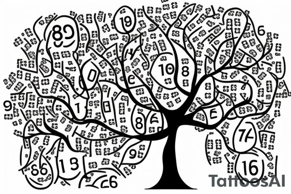 an oak tree made of numbers tattoo idea