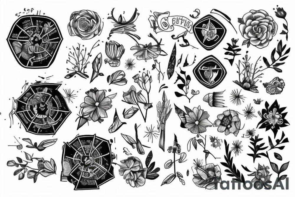 An open gift box with a wild flower inside and a treasure map tattoo idea