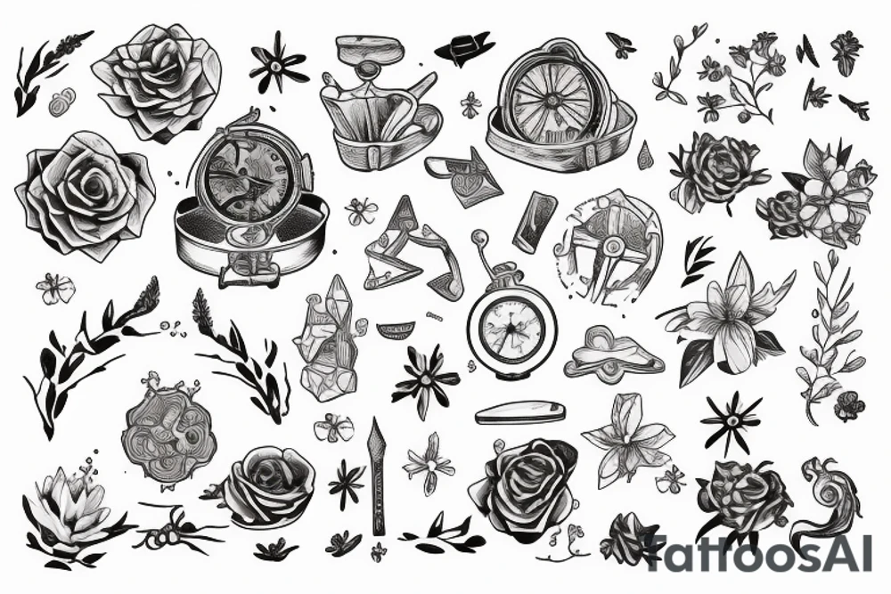 An open gift box with a wild flower inside and a treasure map tattoo idea