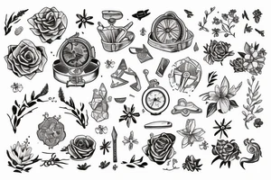 An open gift box with a wild flower inside and a treasure map tattoo idea