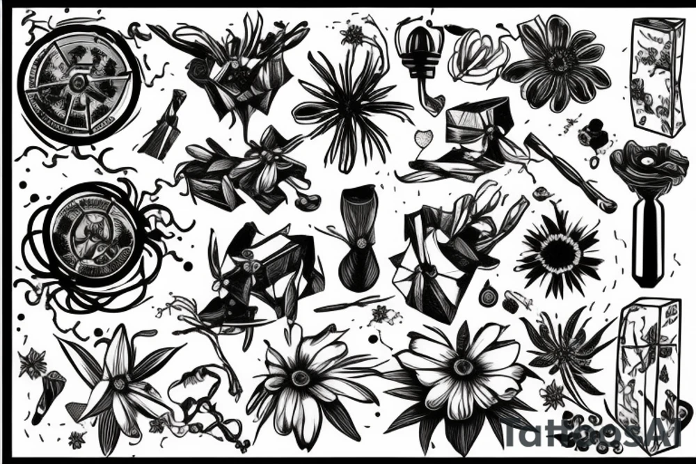 An open gift box with a wild flower inside and a treasure map tattoo idea