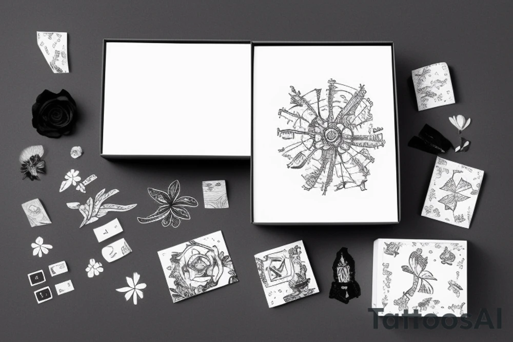 An open gift box with a wild flower inside and a treasure map tattoo idea An open gift box with a wild flower inside and a treasure map tattoo idea