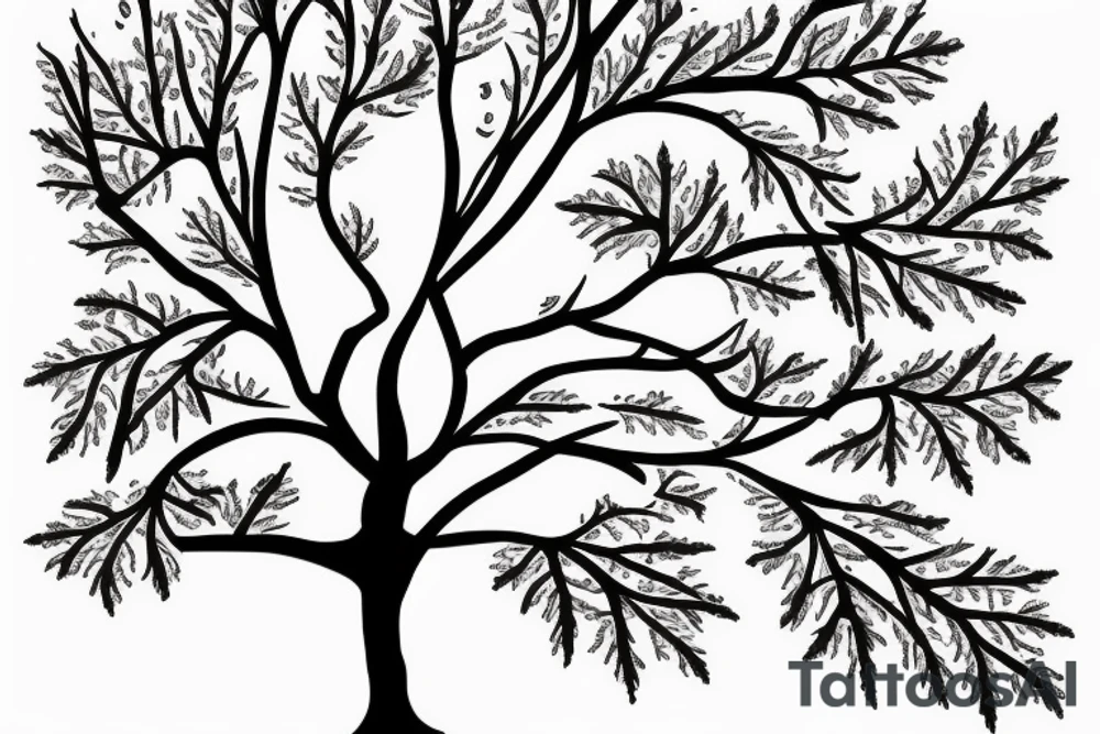 oak tree with numbers on the leafs tattoo idea