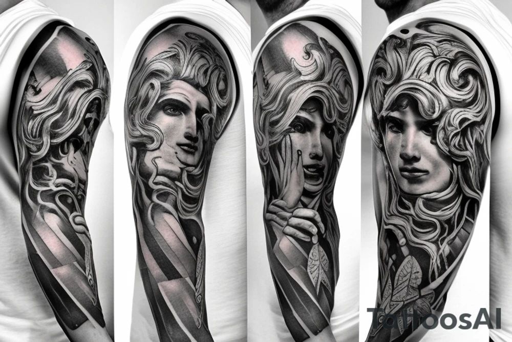 Greek mythology, charismatic person, brave, hard-workind, sleeve tattoo idea