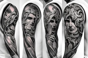 Greek mythology, charismatic person, brave, hard-workind, sleeve tattoo idea