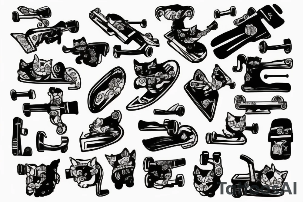 Cat on skateboard with guns tattoo idea
