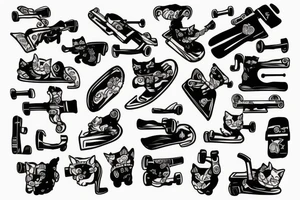 Cat on skateboard with guns tattoo idea