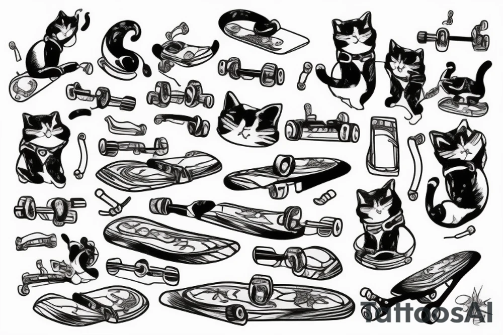 Cat on skateboard with guns tattoo idea