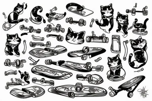 Cat on skateboard with guns tattoo idea