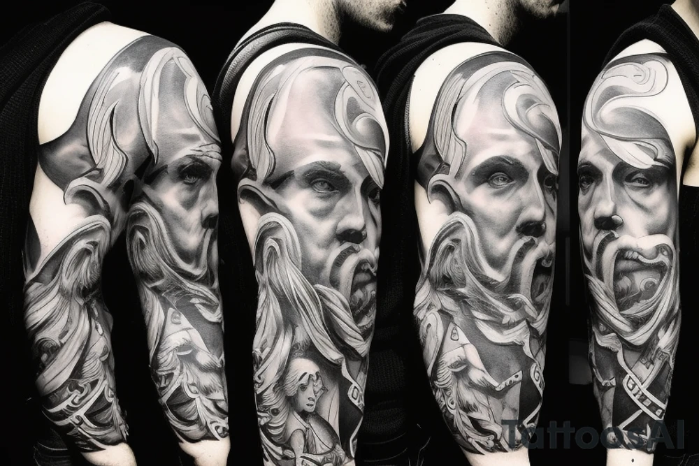 Greek mythology, charismatic man, brave, hard-workind, sleeve tattoo idea