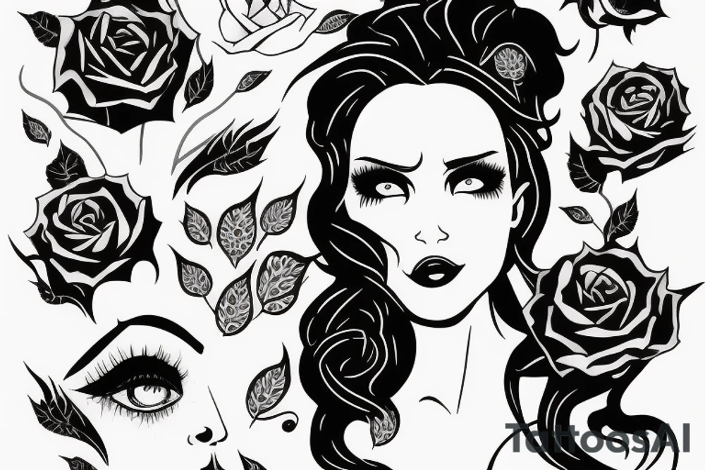 thorns with girl face tattoo idea