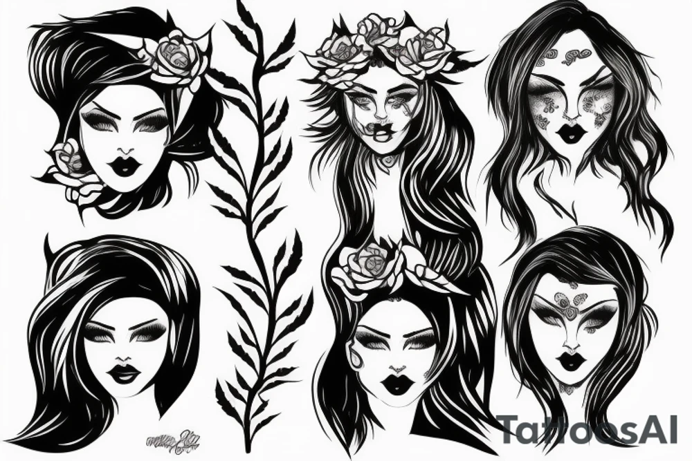 thorns with girl face tattoo idea