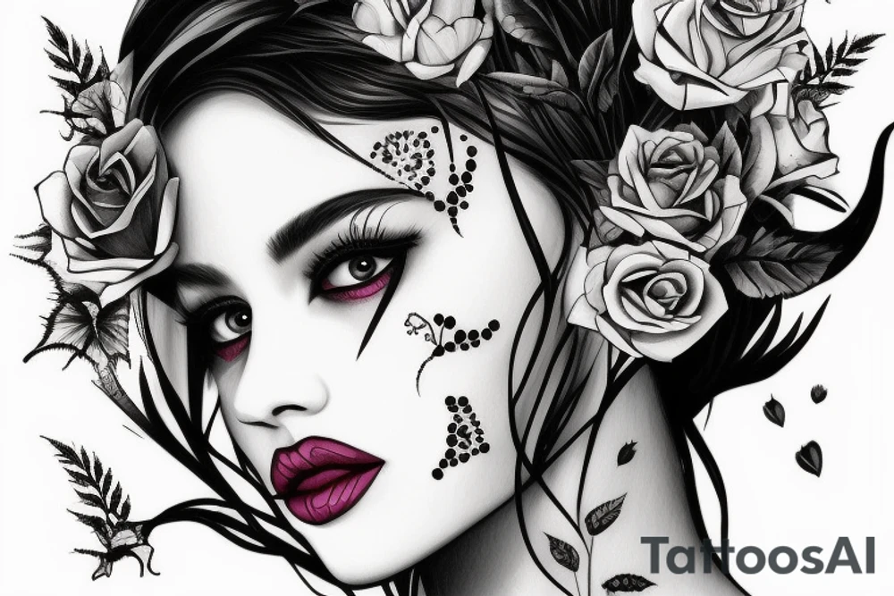 thorns with girl face tattoo idea