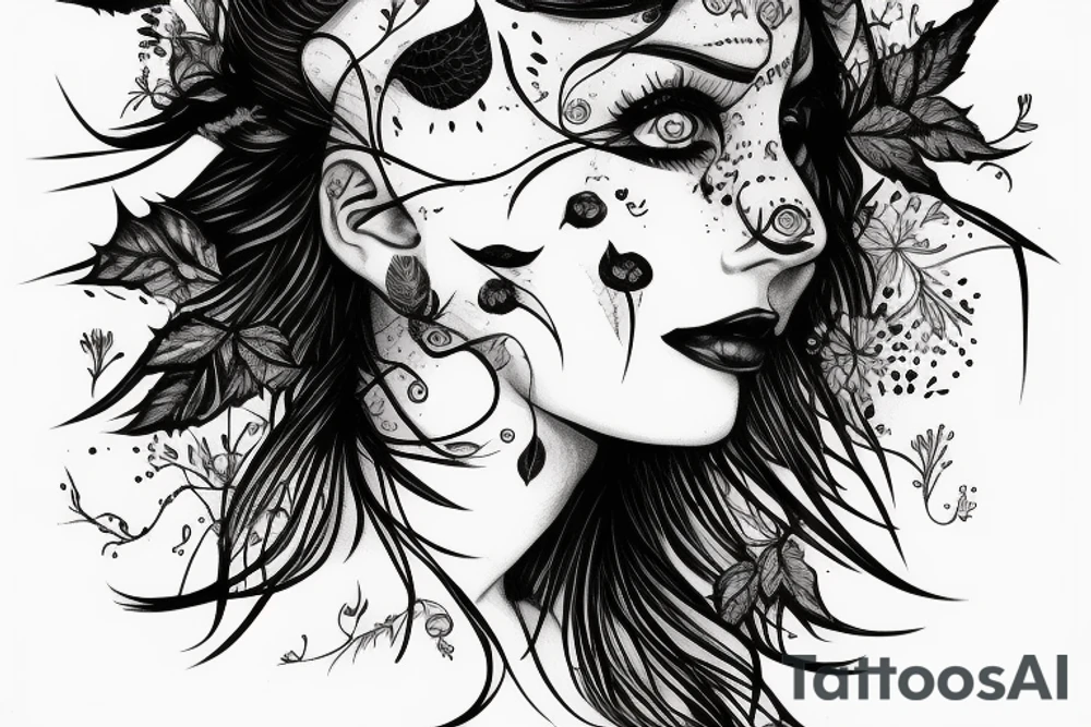 thorns with girl face tattoo idea