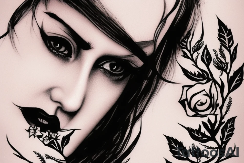 thorns with girl face tattoo idea