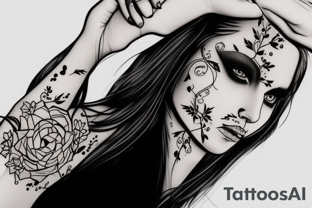 thorns with girl face tattoo idea