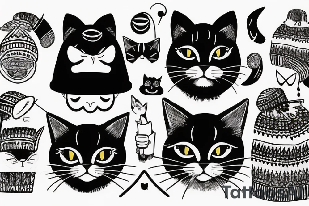 Black Cat with a funny hat and a sweater tattoo idea