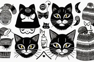 Black Cat with a funny hat and a sweater tattoo idea