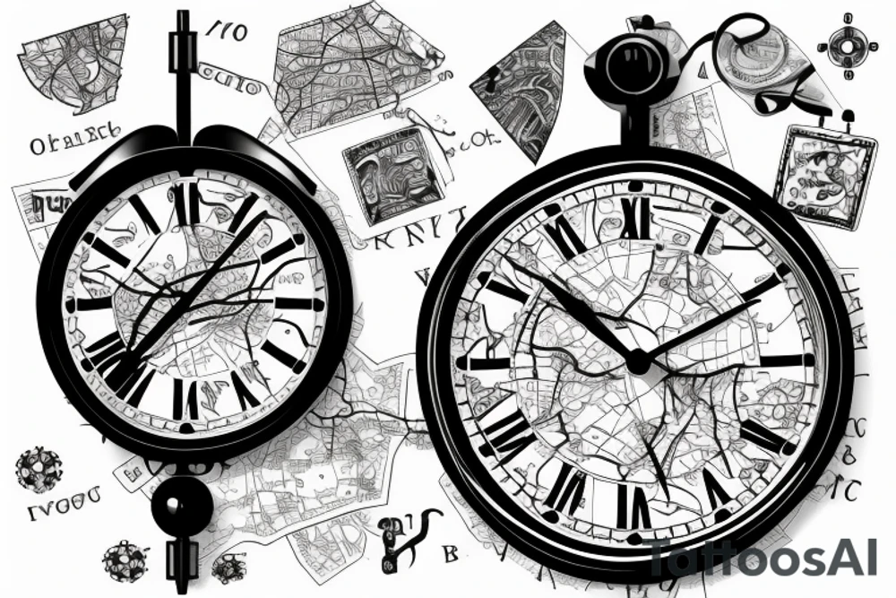 clock connected to the map tattoo idea