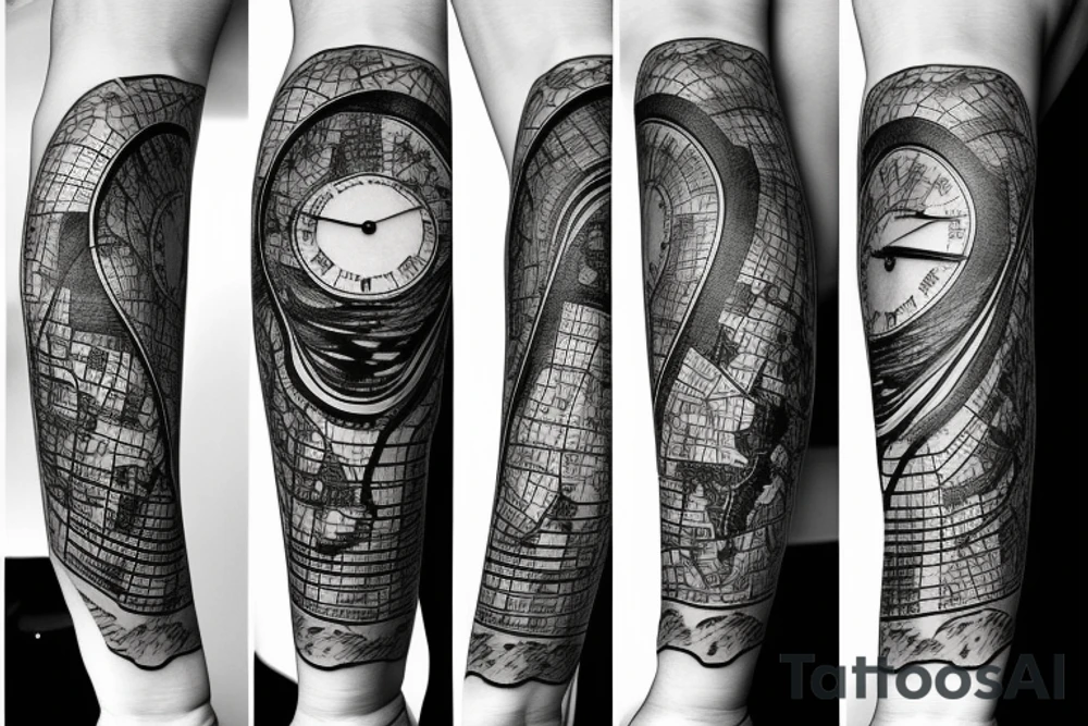 clock connected to the map tattoo idea