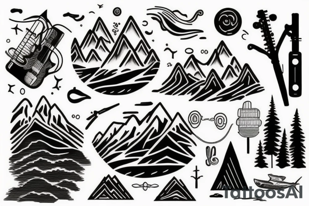 Music, nature, mountains, sea tattoo idea