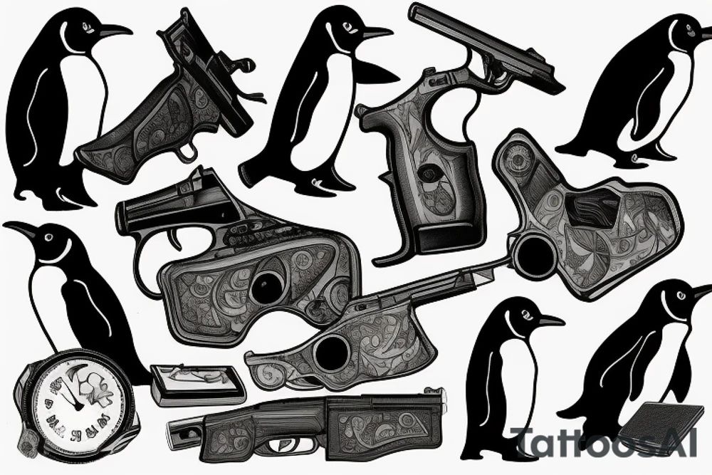 Pinguin with Beretta m92 tattoo idea