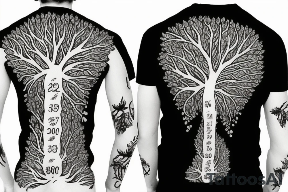 tree with lot of numbers on the leafs tattoo idea