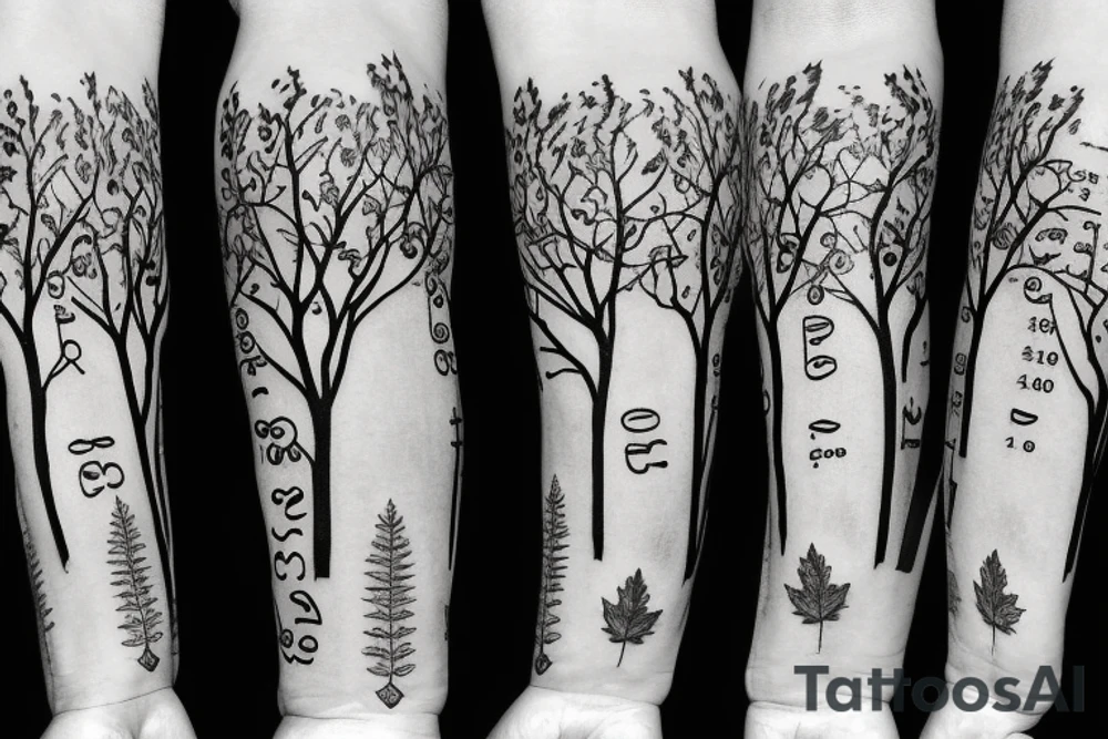 tree with lot of numbers on the leafs tattoo idea