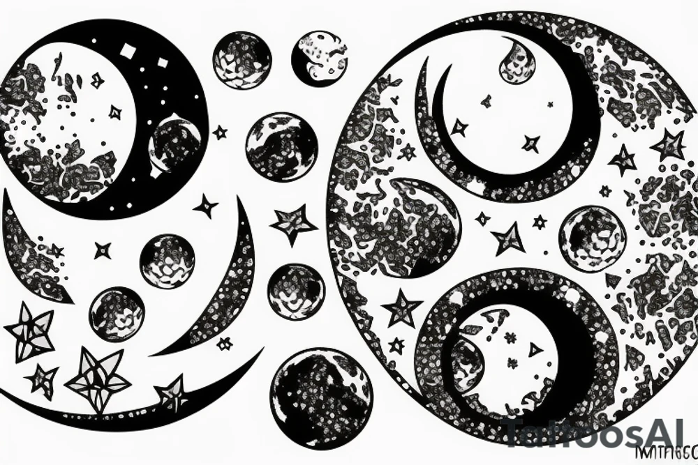 Crystals on night moon tattoo idea