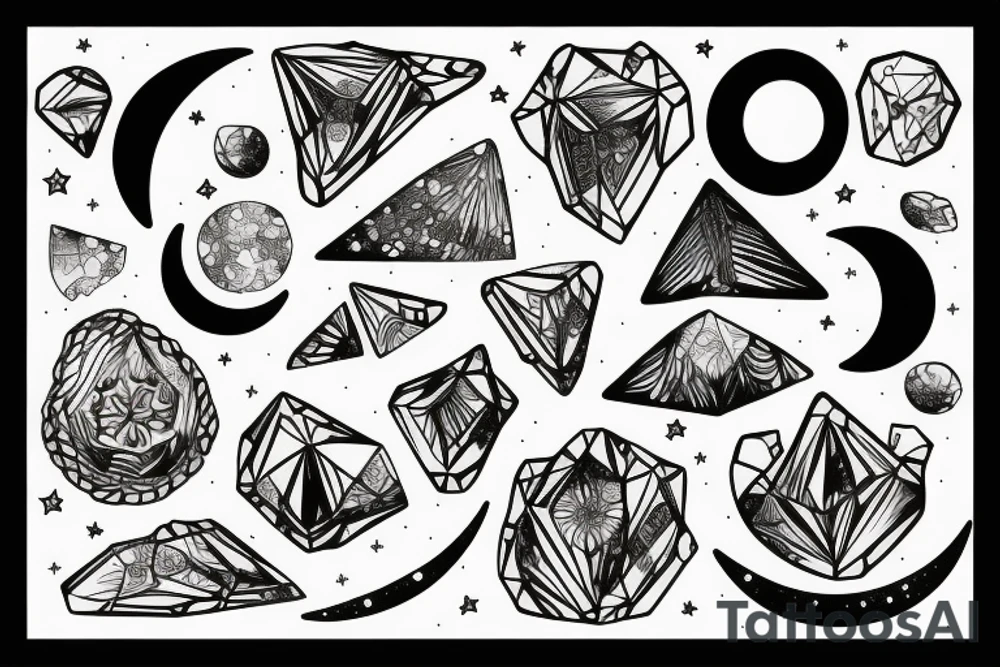 Crystals on night moon tattoo idea