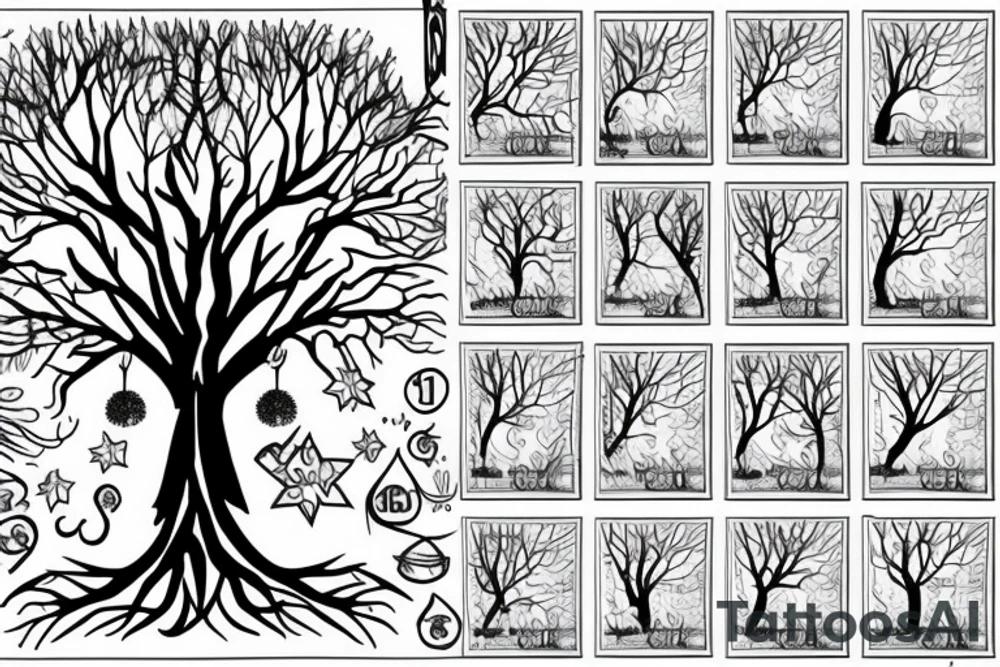 tree designed by numbers tattoo idea