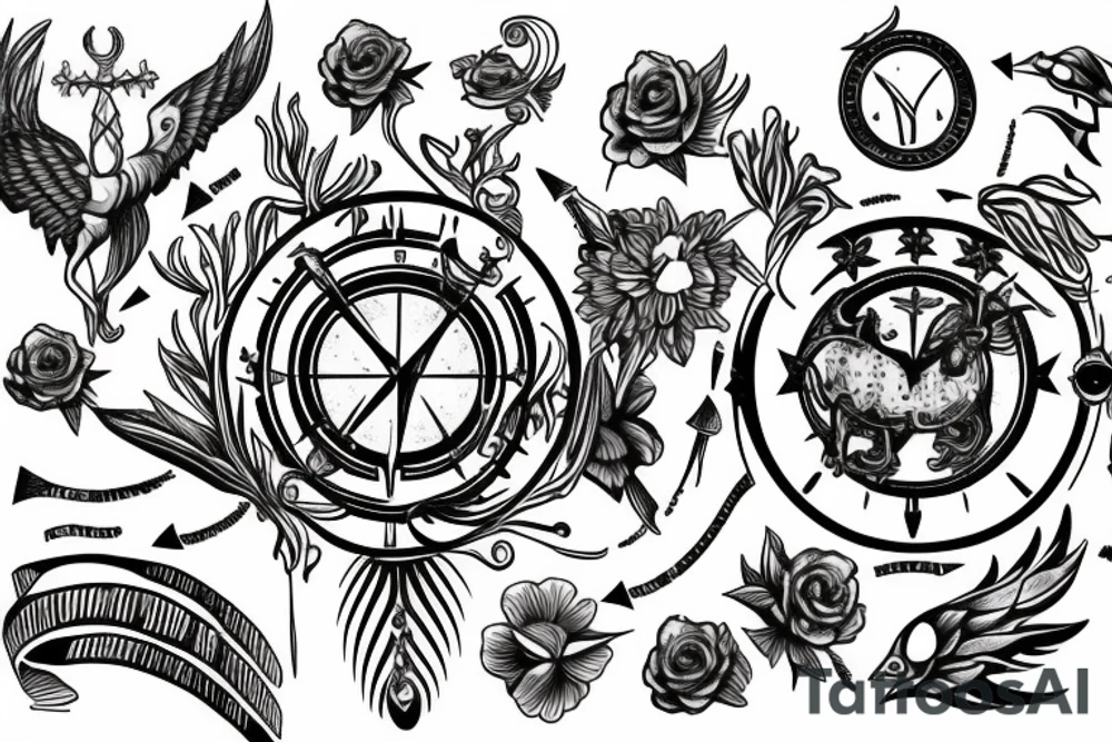 Writing Dum spiro sporo, flower,  zodiac sign Sagittarius tattoo idea