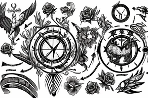 Writing Dum spiro sporo, flower,  zodiac sign Sagittarius tattoo idea