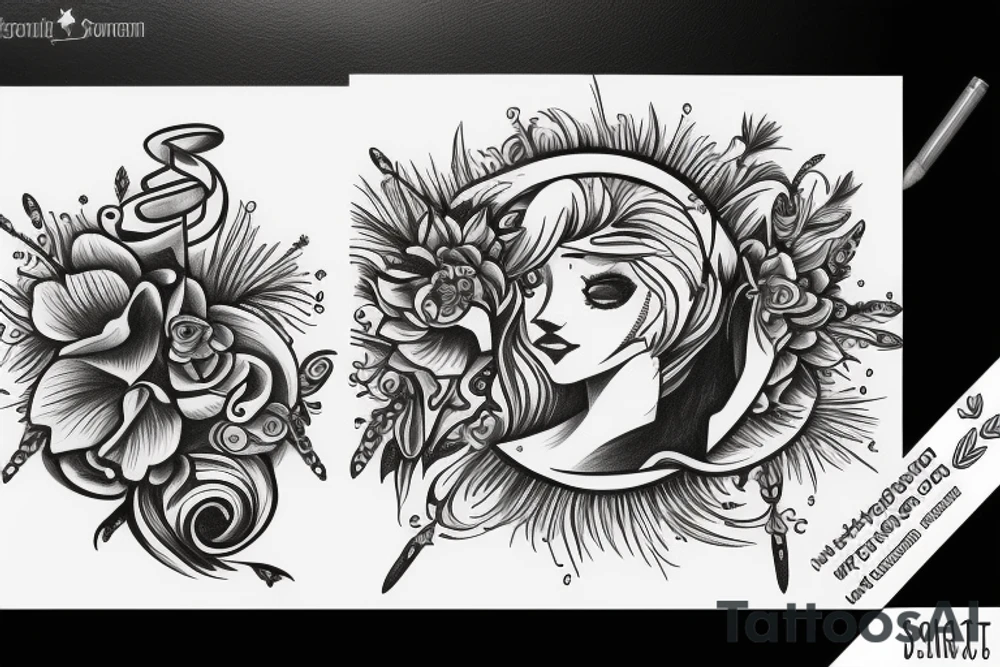 Writing Dum spiro sporo, flower,  zodiac sign Sagittarius tattoo idea