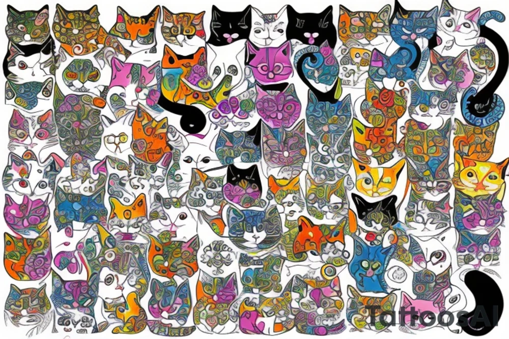 Psychodelic cats tattoo idea