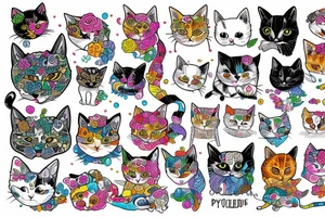 Psychodelic cats tattoo idea