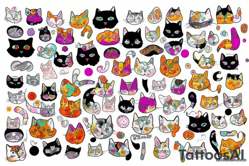 Psychodelic cats sleeve tattoo idea