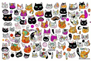 Psychodelic cats sleeve tattoo idea