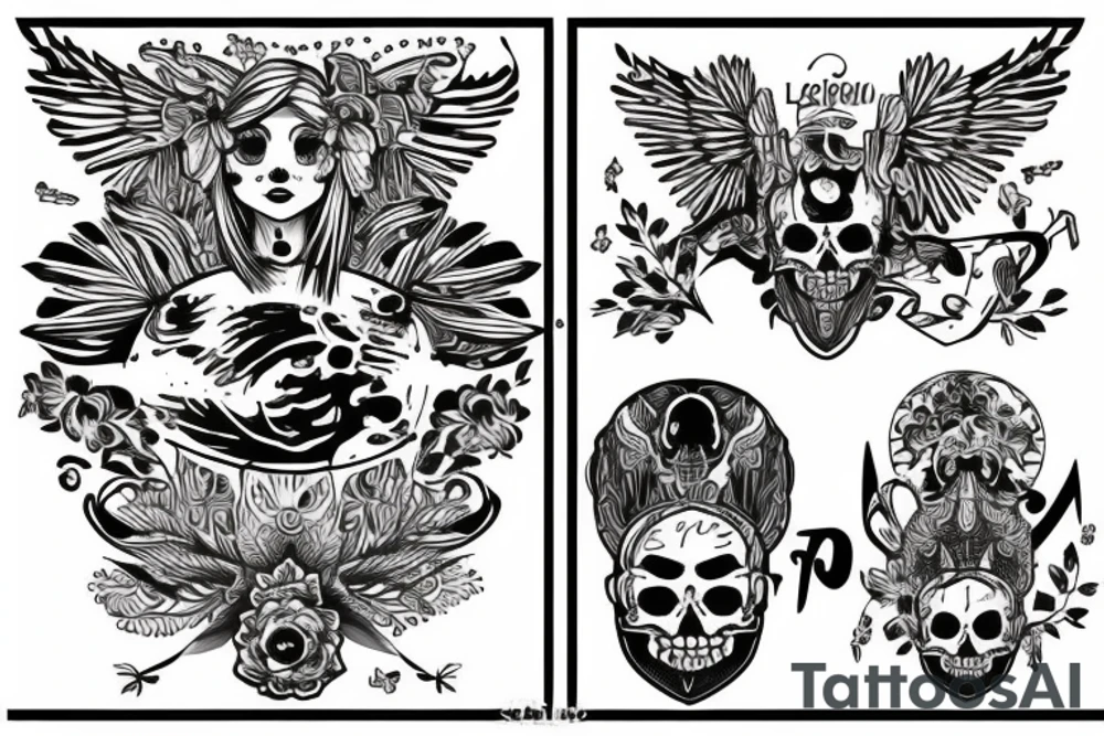 łapacz snów z koroną, łapką psa, piórkami tattoo idea
